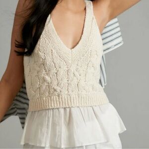 Anthropologie Twofer Cable-Knit Sweater Tank - Ivory - XS - NWOT
